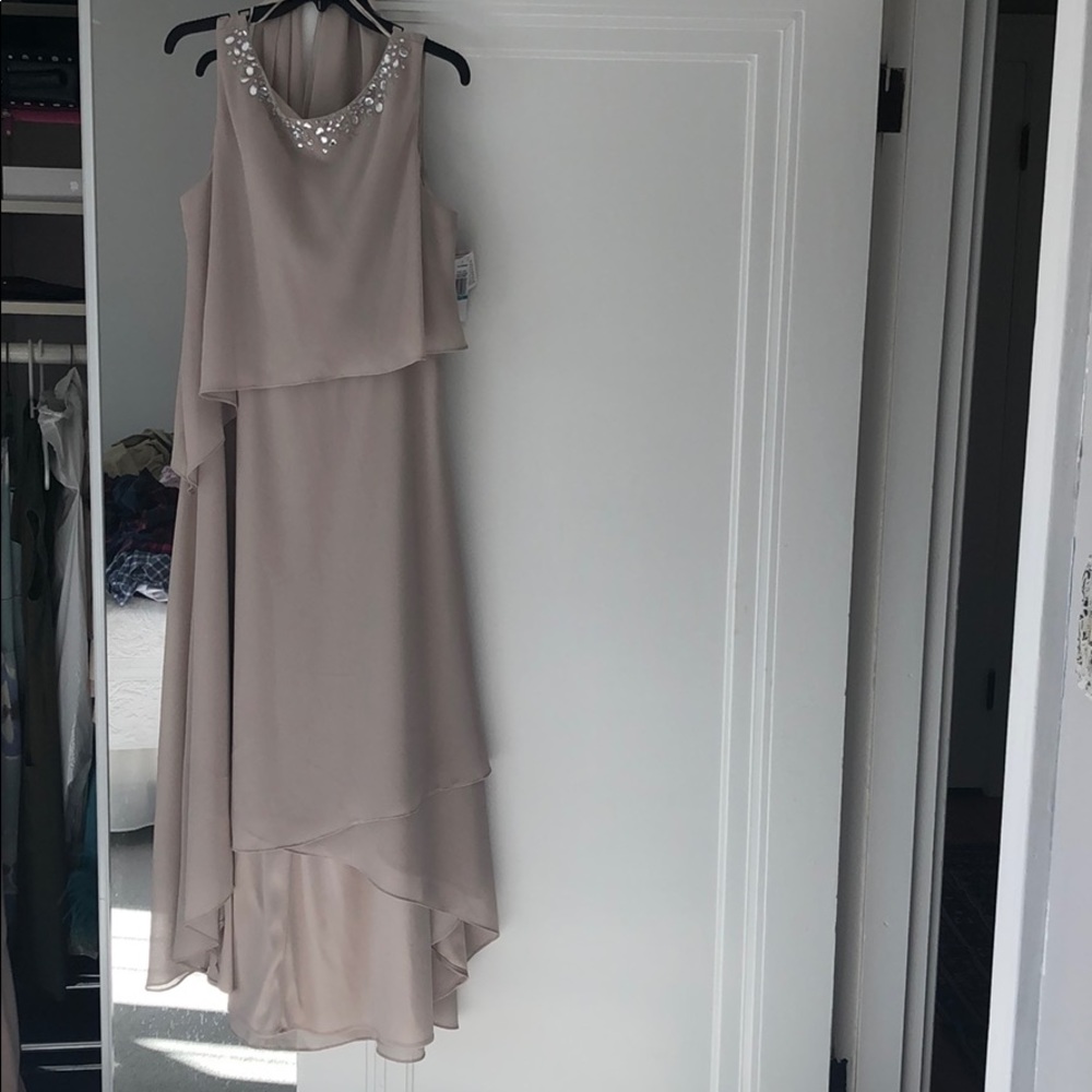 After six beaded gown with tags and scarf